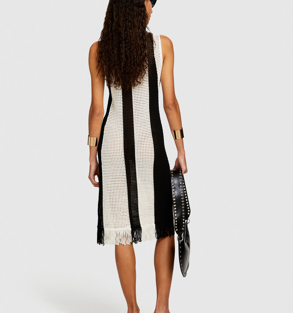 Striped perforated dress - women's midi dresses - Multi-color | Sisley image number 3